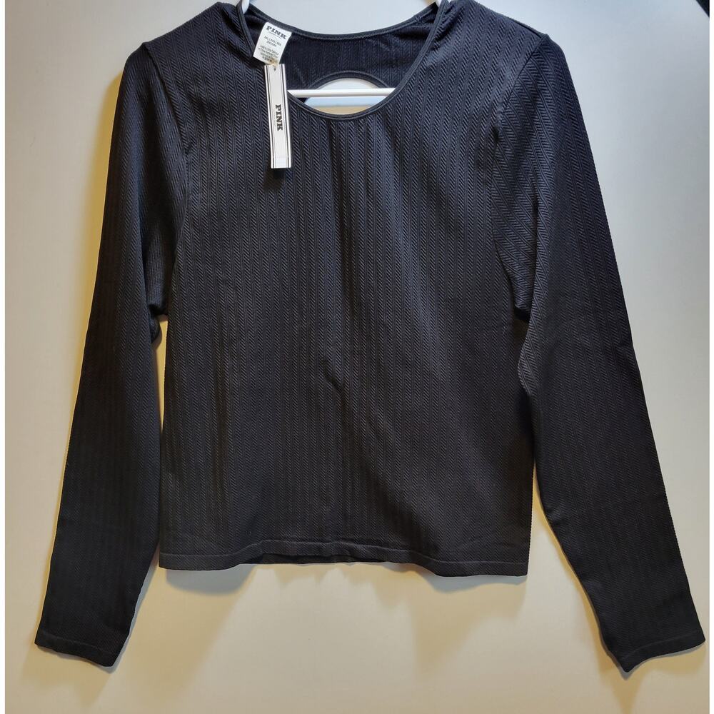 NWT Victoria's Secret Black Long-Sleeved Ribbed Top with Back Cut-Out - Size XXL